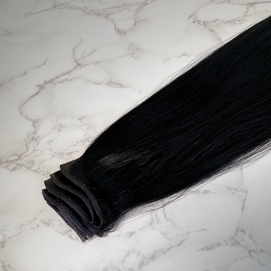 Flat Weft #1 Jet Black Human Hair Extensions - Casey