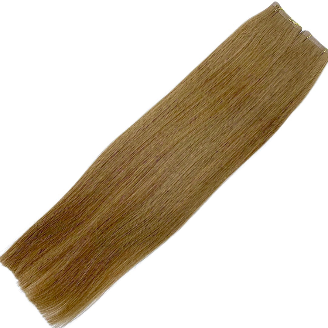 22" Tape Weft #8 Light Caramel Human Hair Extensions - Luna