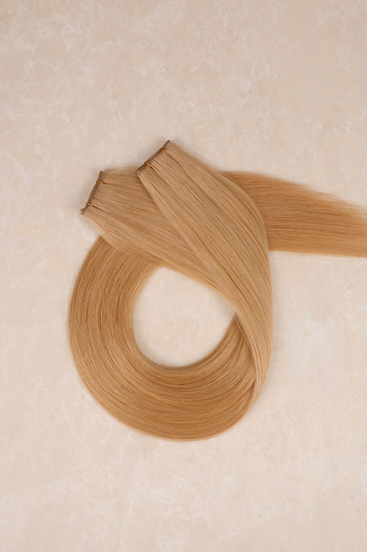 30" Genius Weft Human Hair Extensions. Strawberry Blonde #27