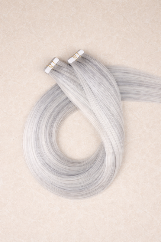 30" Invisible Tape Human Hair Extensions. Snowflake #P1004/Silver