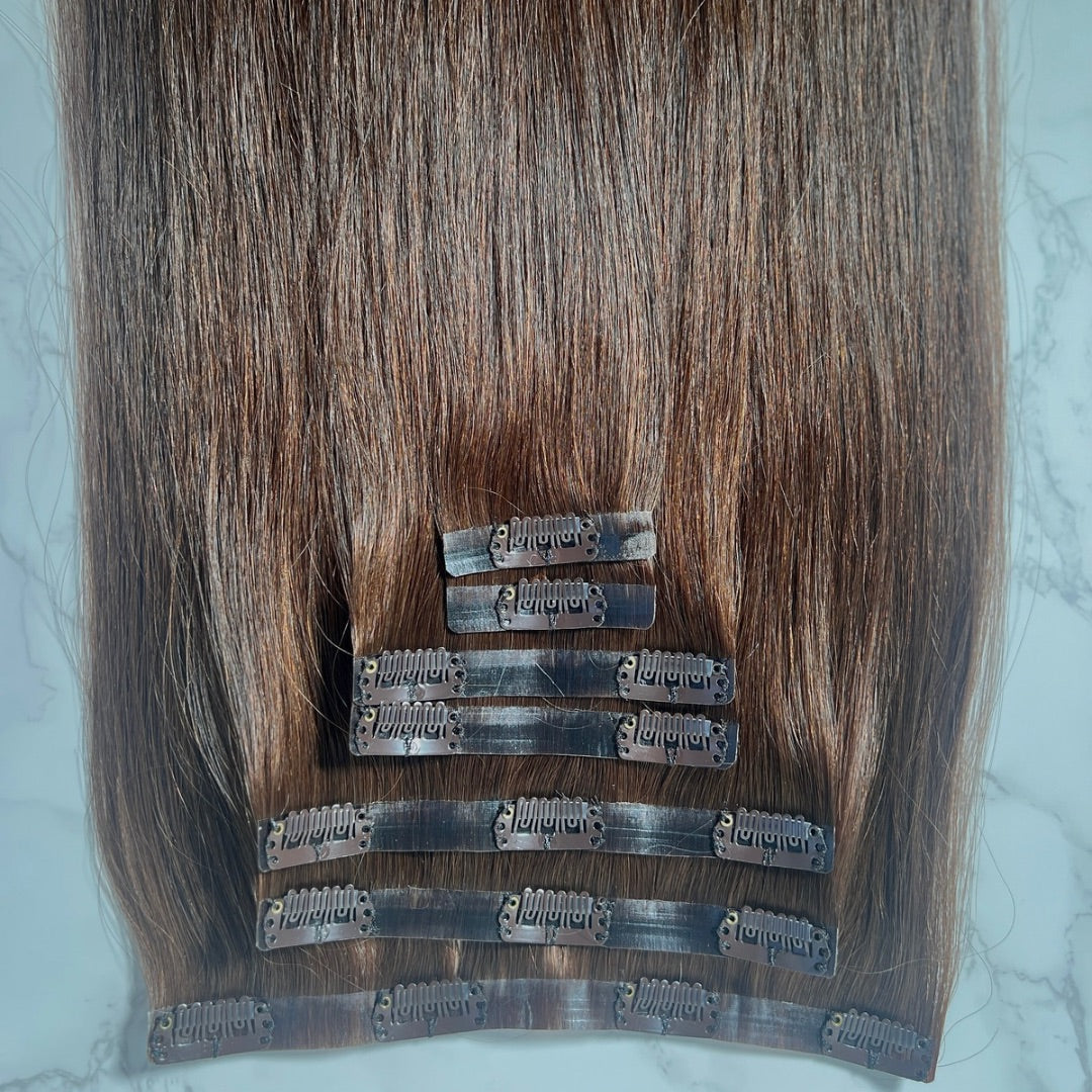 18" Clip In #2Q Cool Chocolate Human Hair Extensions - Paula