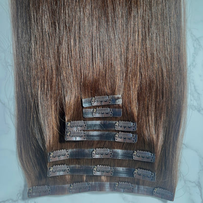 22" Clip In #2Q Cool Chocolate Human Hair Extensions - Paula