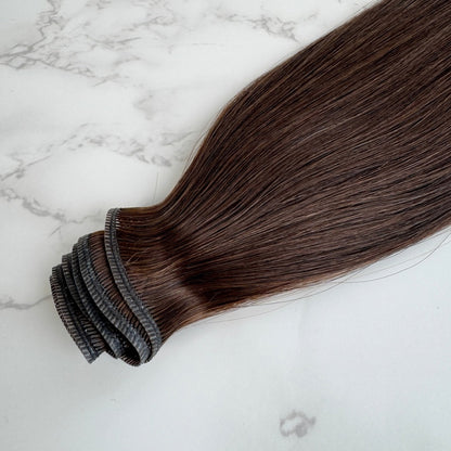 16" Flat Weft #2Q Cool Chocolate Human Hair Extensions - Paula