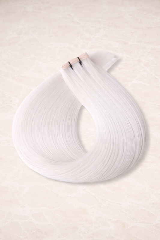 Invisible Butterfly Weft Human Hair Extensions. Light Silver