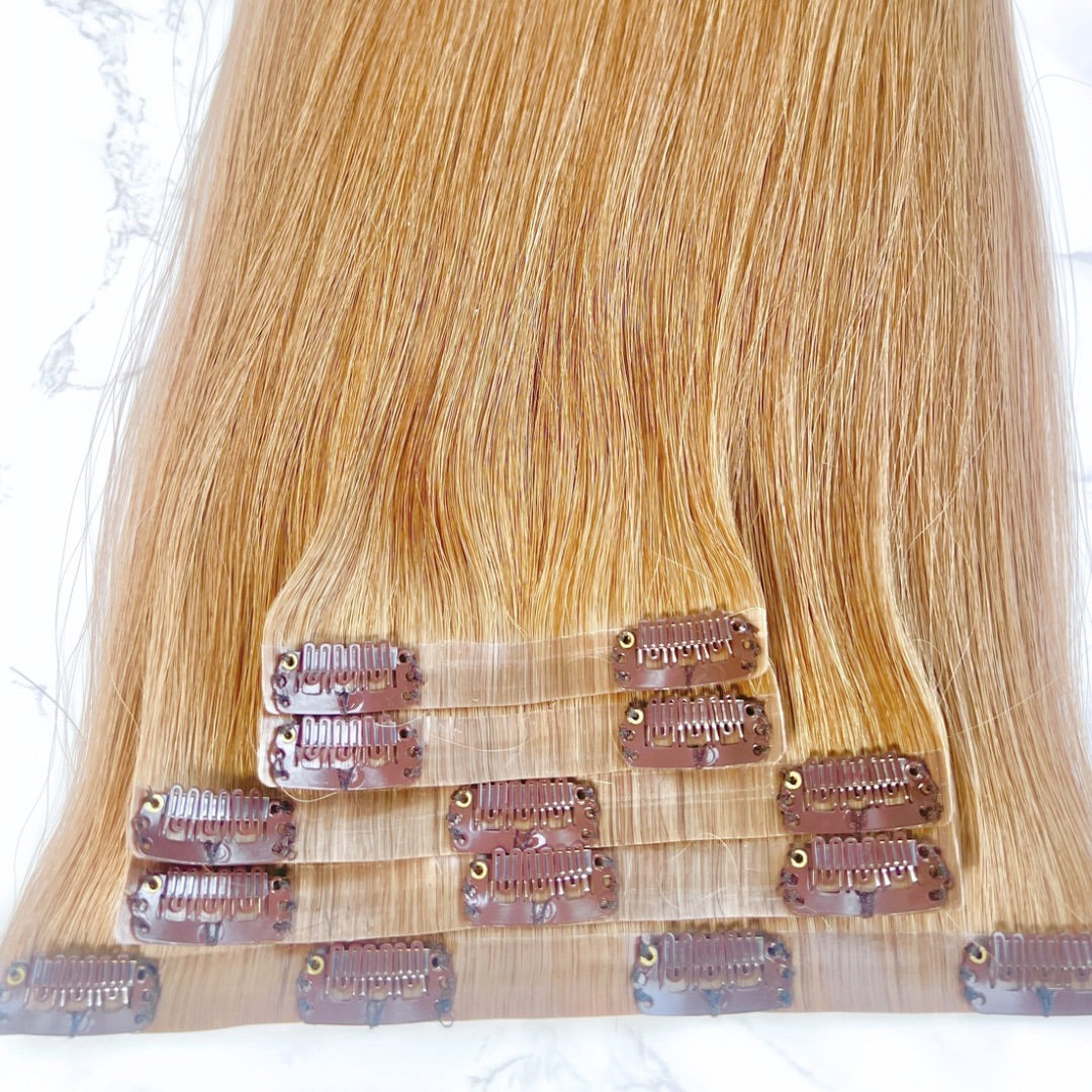 18" Clip In #32H Auburn Human Hair Extensions - Blue