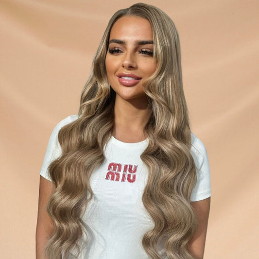 22" Tape Weft #6.2 Light Ash Truffle Human Hair Extensions - Zoe