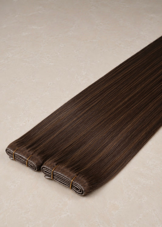 Invisible Tape Weft Human Hair Extensions. Caramel Swirl #P6/8