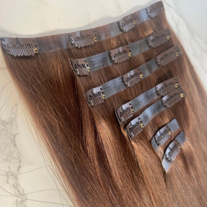 24" Clip In #4 Chestnut Human Hair Extensions - Mira