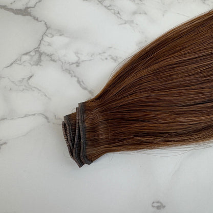 22" Flat Weft #4 Chestnut Human Hair Extensions - Mira