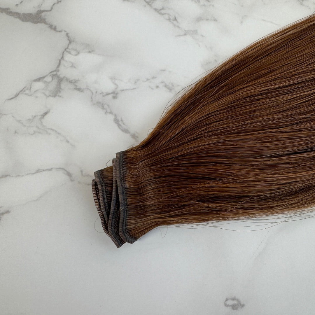 20" Flat Weft #4 Chestnut Human Hair Extensions - Mira