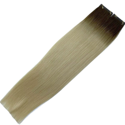 24" Tape Weft #T2 6.2 Rooted Truffle Human Hair Extensions - Alicia