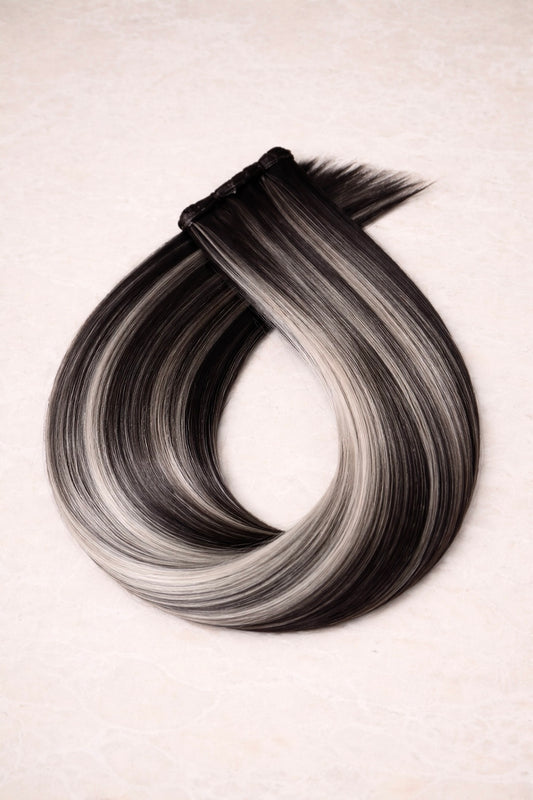 Invisible Butterfly Weft Human Hair Extensions. Dubai #B1B/Silver