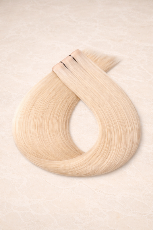 Invisible Butterfly Weft Human Hair Extensions. Platinum Blonde #1010