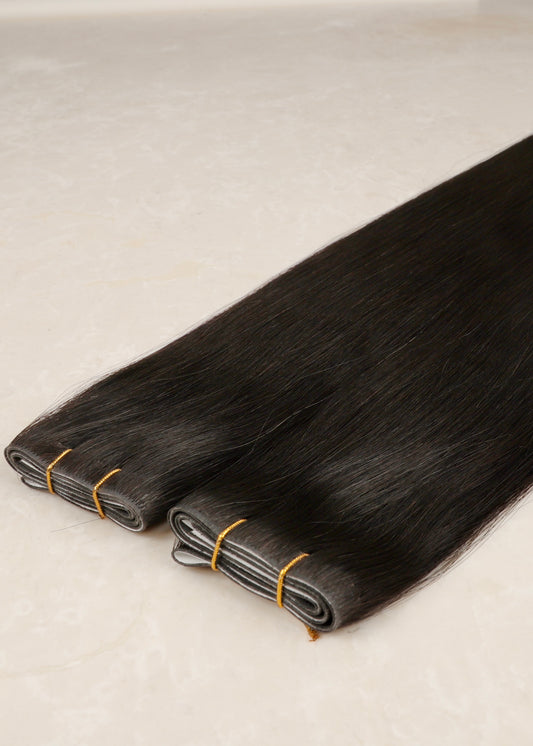 Invisible Tape Weft Human Hair Extensions. Natural Black #1B