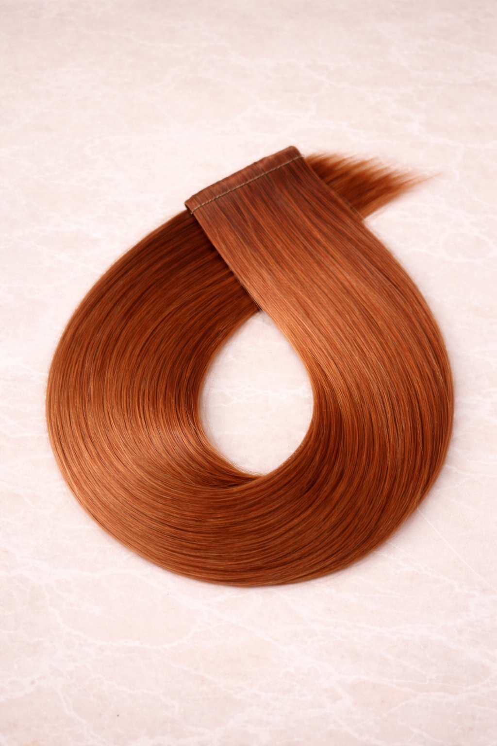 Flat Weft Human Hair Extensions. Copper
