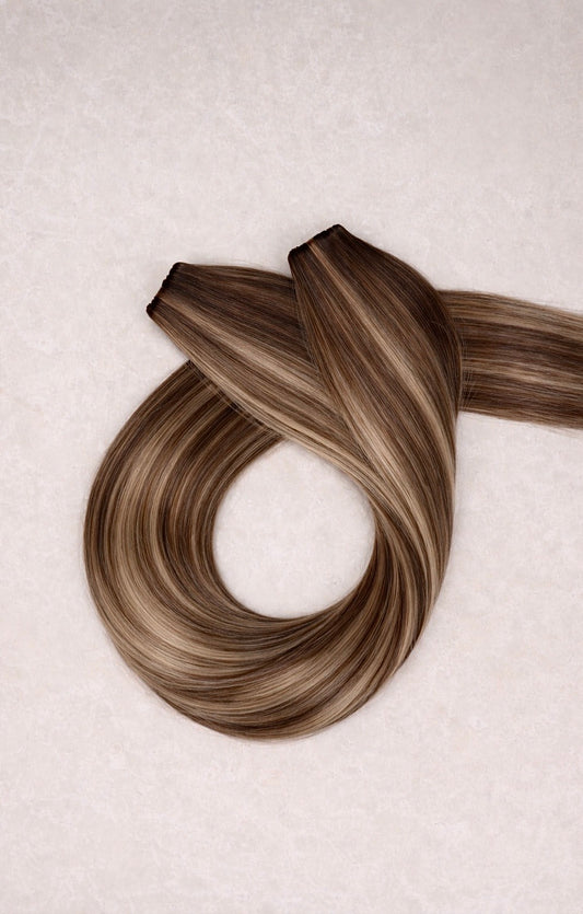 26" Genius Weft Human Hair Extensions. Honey Chocolate #B4/12/18/DB3