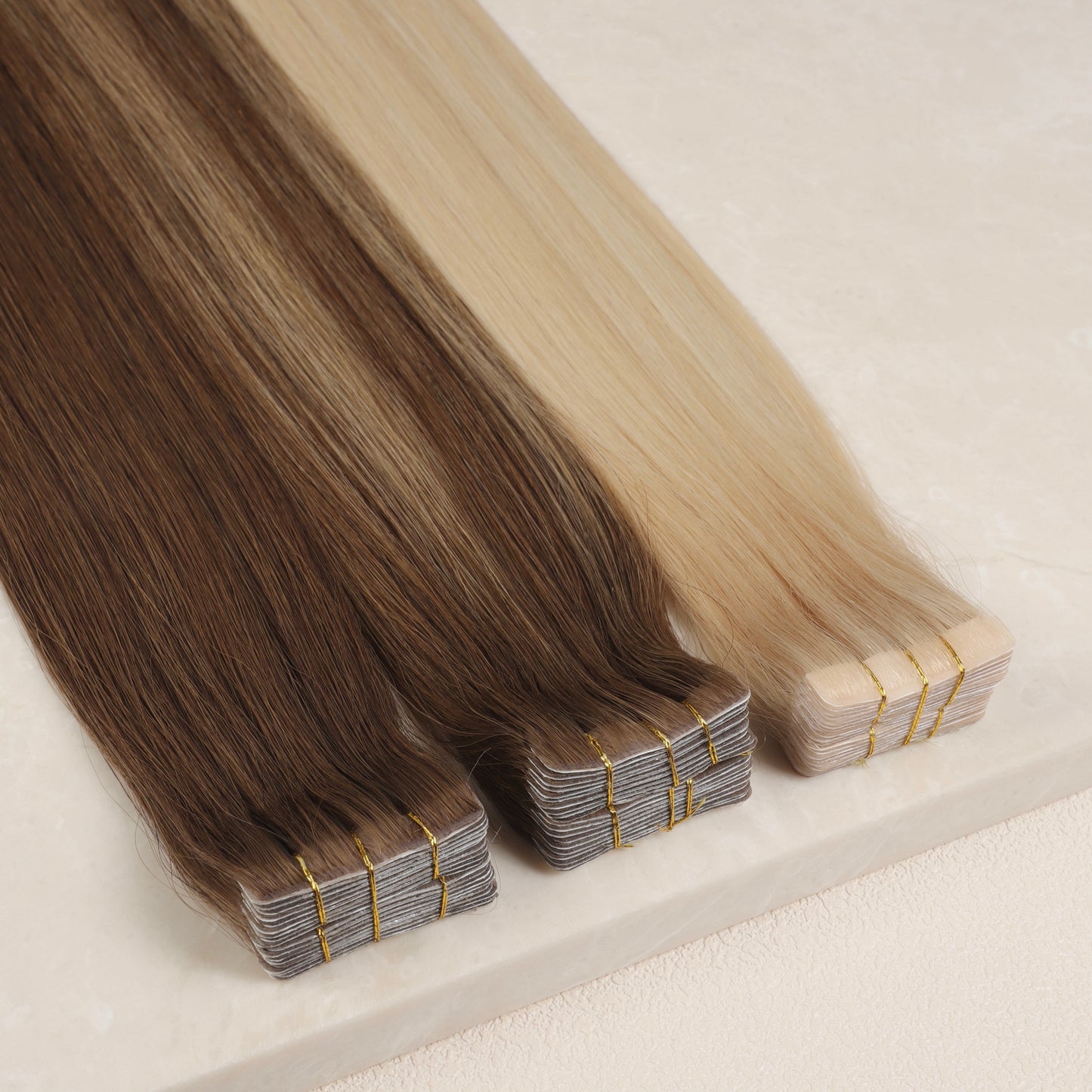 30" Invisible Tape Human Hair Extensions. Medium Ash Brown #8