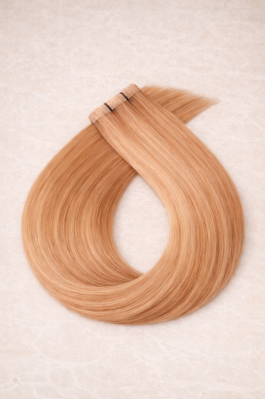 Invisible Butterfly Weft Human Hair Extensions. Strawberry Blonde #27