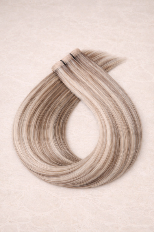 Invisible Butterfly Weft Human Hair Extensions. Bohemian Bronde #18/DB3/1004