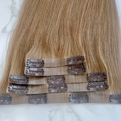 22" Clip In #5Q Light Mocha Human Hair Extensions - Sasha