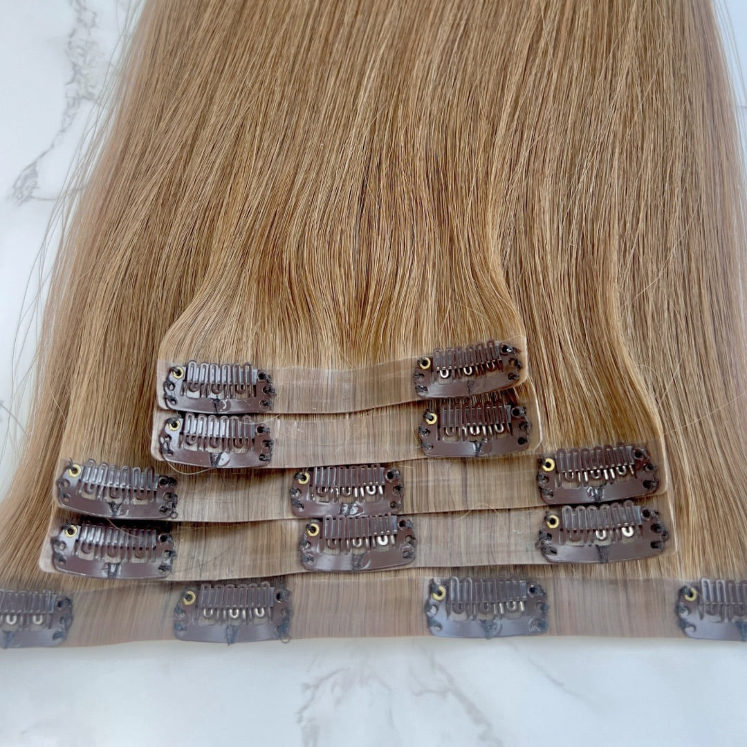 30" Clip In #5Q Light Mocha Human Hair Extensions - Sasha