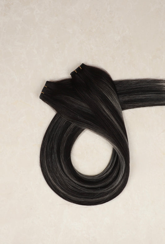 30" Genius Weft Human Hair Extensions. Dubai #B1B/Silver