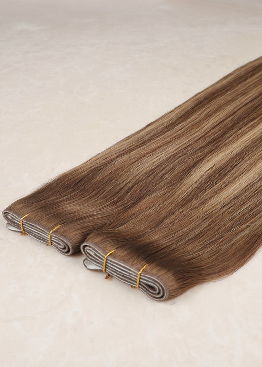 Invisible Tape Weft Human Hair Extensions. Highlight Bronde #P18/DB3
