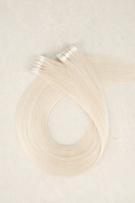 26" Invisible Tape Human Hair Extensions. White Blonde #1004