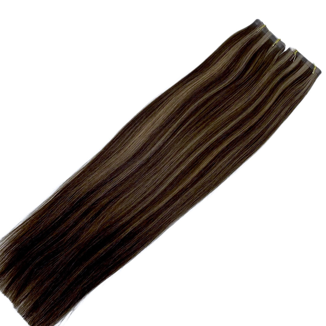 26” Tape Weft #T1A-1A/2/9C Sweet Chocolate Human Hair Extensions - Millie