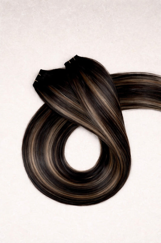 26" Genius Weft Human Hair Extensions. Creamy Americano #B1B/4/12