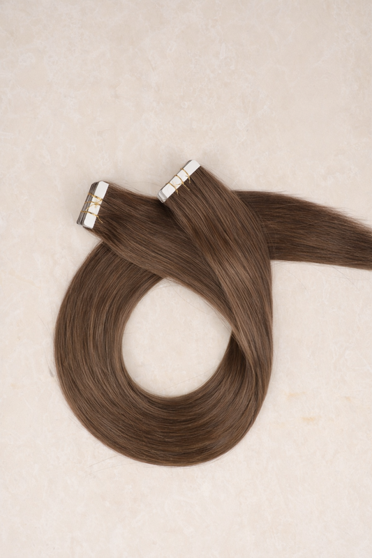 30" Invisible Tape Human Hair Extensions. Medium Ash Brown #8
