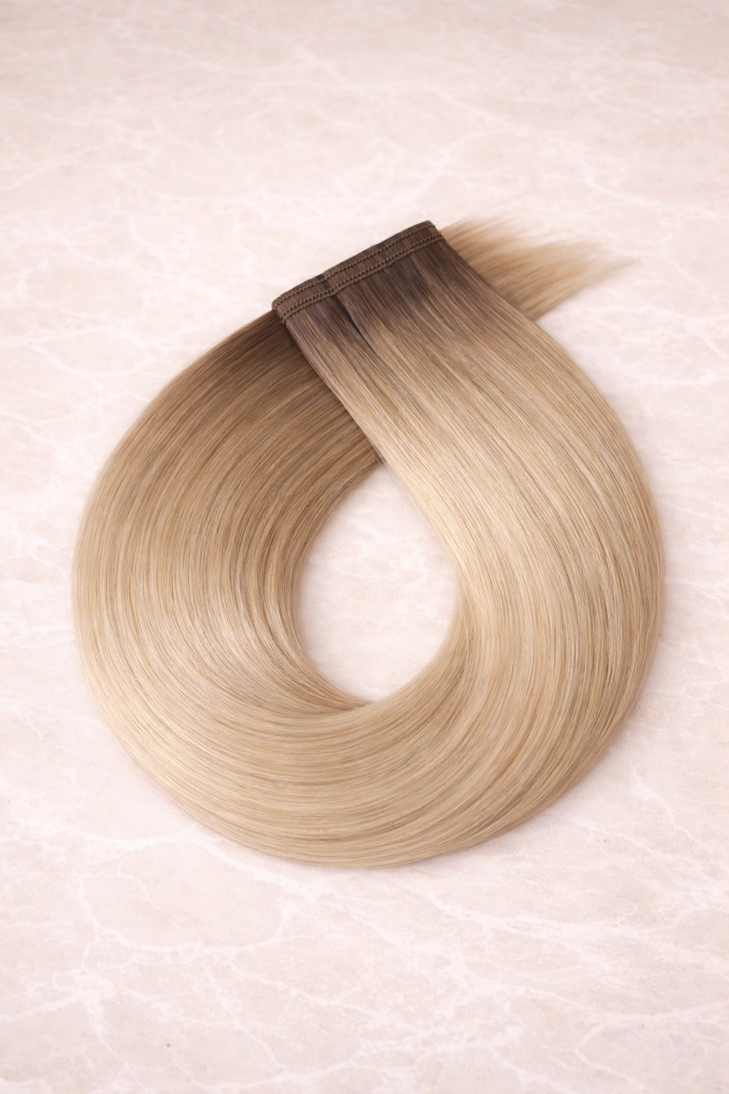 Flat Weft Human Hair Extensions. Rooted Bronde #T10-DB4