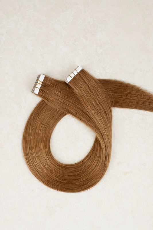 30" Invisible Tape Human Hair Extensions. Caramel Brown #14