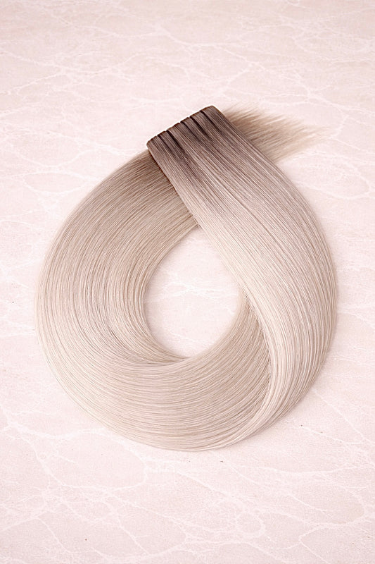 Invisible Butterfly Weft Human Hair Extensions. Rooted Snowflake #T18/1004/Silver