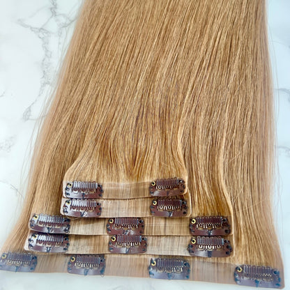 22" Clip In #8 Light Caramel Human Hair Extensions - Luna