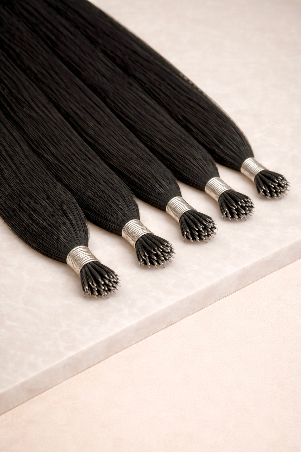 26" Nano Tip Human Hair Extensions. Natural Black #1B