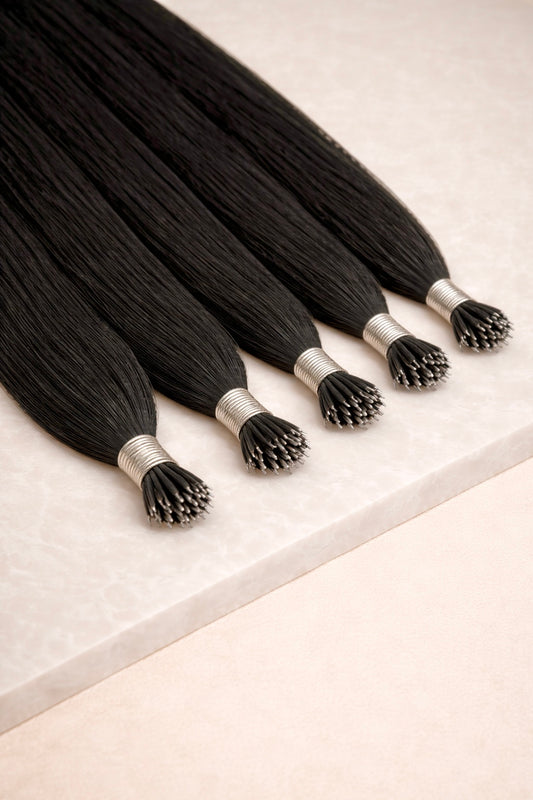 26" Nano Tip Human Hair Extensions. Natural Black #1B