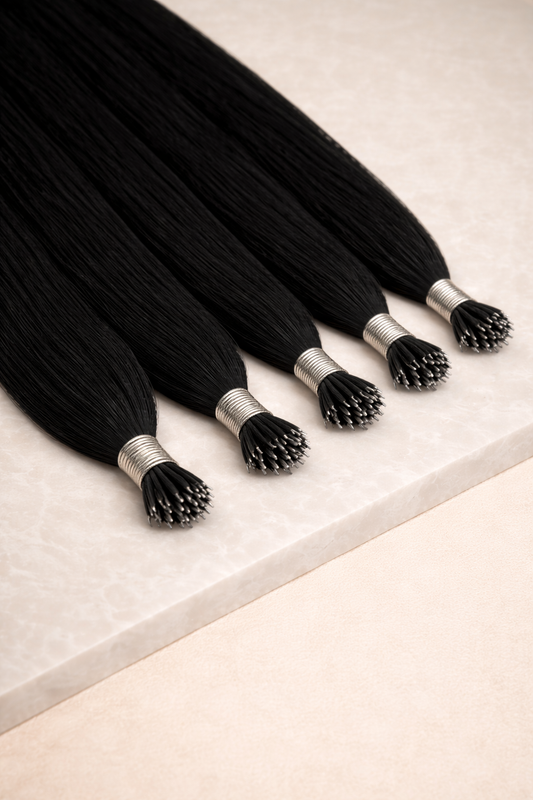 26" Nano Tip Human Hair Extensions. Jet Black #1