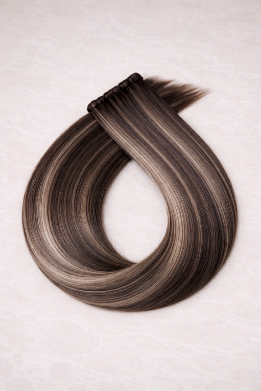 Invisible Butterfly Weft Human Hair Extensions. Iced Espresso #P6/1003/4