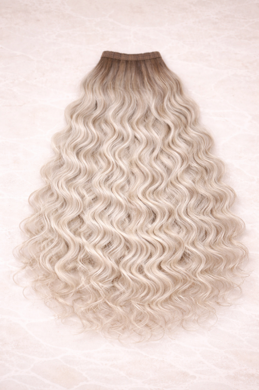 Curly | Wavy Human Hair Extensions. Rooted White Blonde