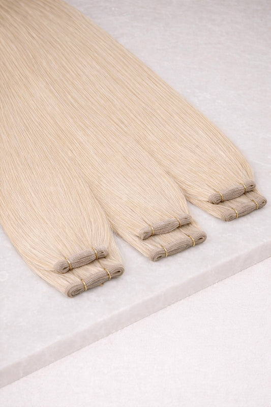 30" Genius Weft Human Hair Extensions. Platinum Blonde #1010