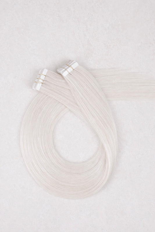 30" Invisible Tape Human Hair Extensions. Light Silver