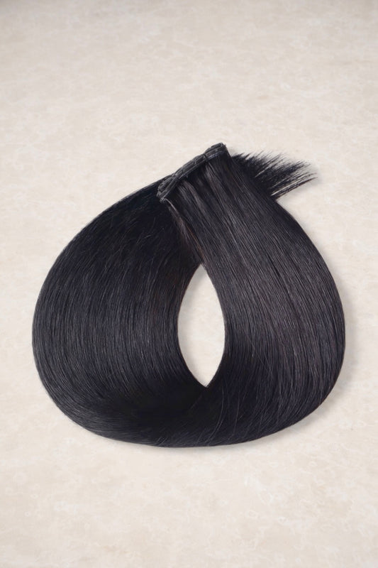 Invisible Butterfly Weft Human Hair Extensions. Natural Black #1B