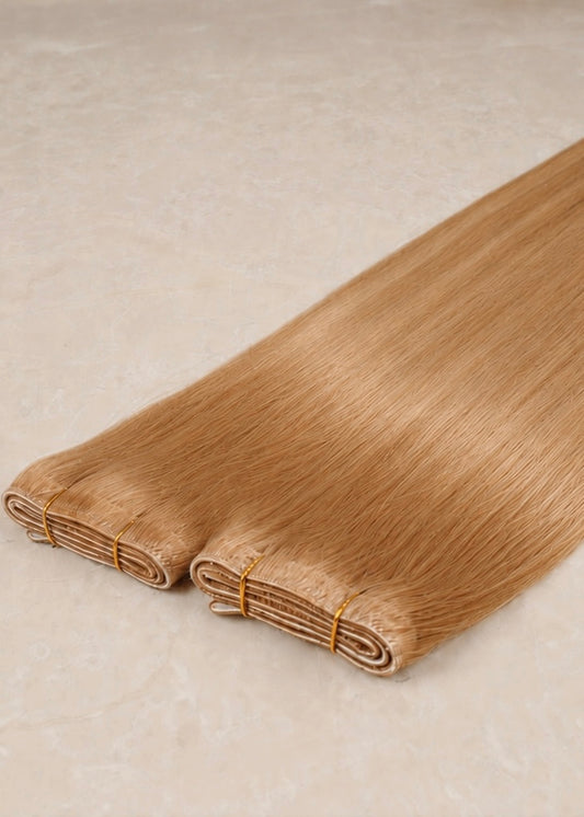 Invisible Tape Weft Human Hair Extensions. Strawberry Blonde #27