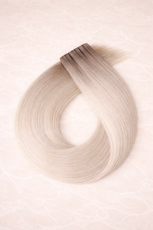Invisible Butterfly Weft Human Hair Extensions. Rooted White Blonde #T18/1004