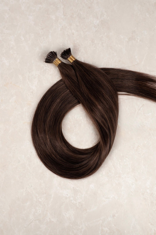 16" Nano Tip Human Hair Extensions. Caramel Swirl #P6/8
