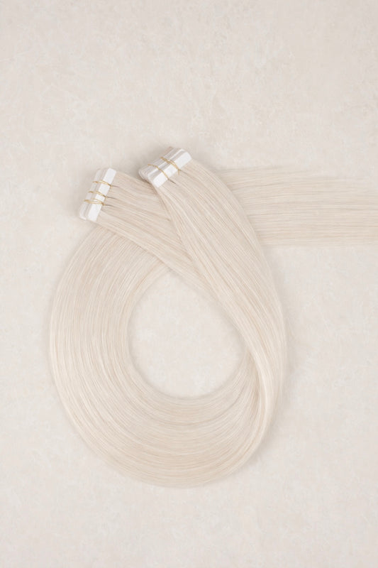 30" Invisible Tape Human Hair Extensions. White Blonde #1004