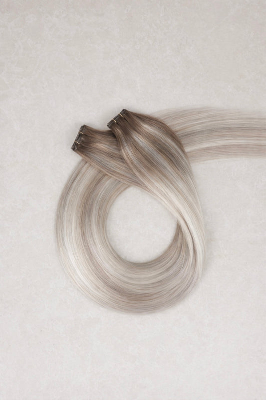 30" Genius Weft Human Hair Extensions. Rooted Snowflake #T18/1004/Silver