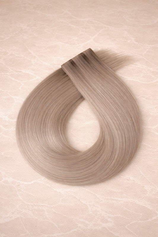 Invisible Butterfly Weft Human Hair Extensions. Mid Mushroom Blonde