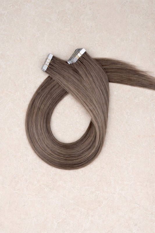 30" Invisible Tape Human Hair Extensions. Light Mushroom Brown